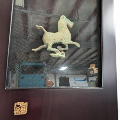 Wood Framed Shadow Boxes Asian Horse Sculptures