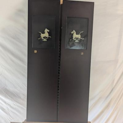 Wood Framed Shadow Boxes Asian Horse Sculptures