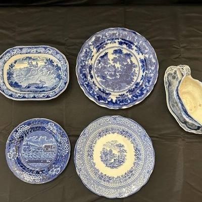 A Bundle of Plates with Various Blue & White Patterns