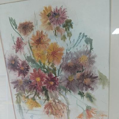 Framed Flower Bouquet Painting Signed By Artist