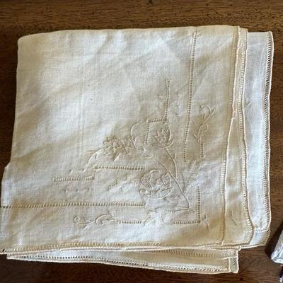 Lot of Floral and Bird Handkerchiefs and Antique Glass