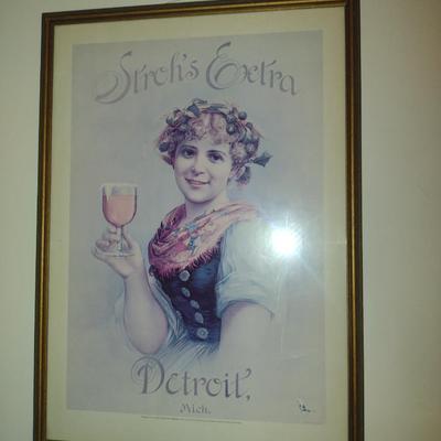 Framed Stroh's Beer Advertisement Poster- Approx 30 3/4" x 22 3/4"
