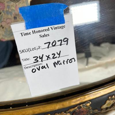 Mid Century Oval Mirror with Asian designs