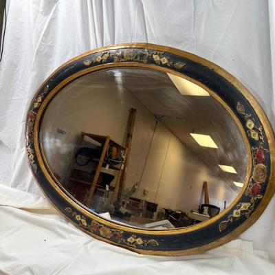 Mid Century Oval Mirror with Asian designs