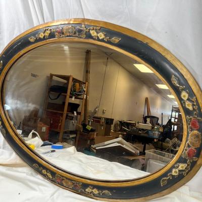 Mid Century Oval Mirror with Asian designs
