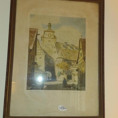 Framed Architectural Design Print- Signed by Artist- Approx 23 1/4" x 17 1/2"