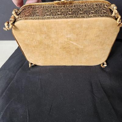 Vintage Filigree Beveled Glass Jewelry Trinket case w Cherub Feet