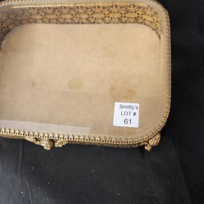 Vintage Filigree Beveled Glass Jewelry Trinket case w Cherub Feet