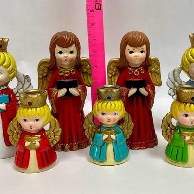 Vintage Homco & Ardco Chalkware Christmas Angel Candle Holders