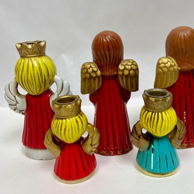 Vintage Homco & Ardco Chalkware Christmas Angel Candle Holders