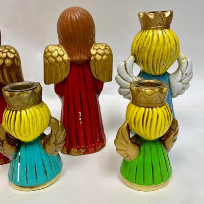 Vintage Homco & Ardco Chalkware Christmas Angel Candle Holders