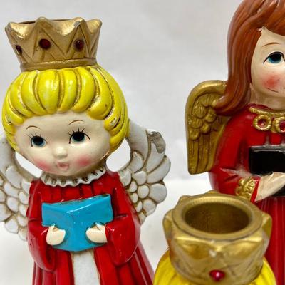 Vintage Homco & Ardco Chalkware Christmas Angel Candle Holders