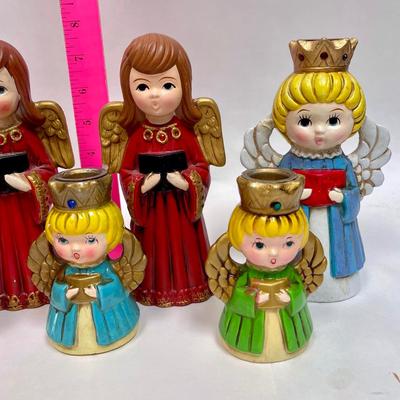 Vintage Homco & Ardco Chalkware Christmas Angel Candle Holders