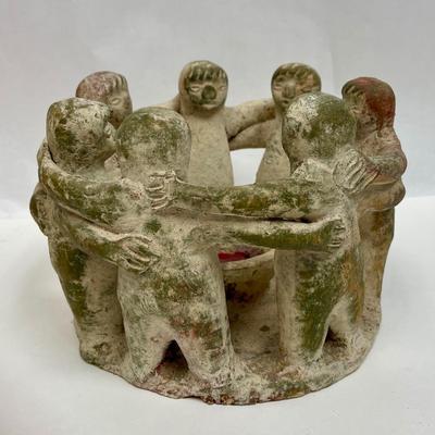 Large Mexican Pottery Circle of Friends Candle Holder Folk Art Mayan Aztec