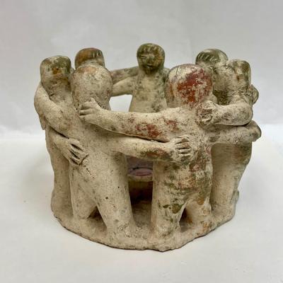 Large Mexican Pottery Circle of Friends Candle Holder Folk Art Mayan Aztec