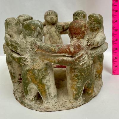 Large Mexican Pottery Circle of Friends Candle Holder Folk Art Mayan Aztec