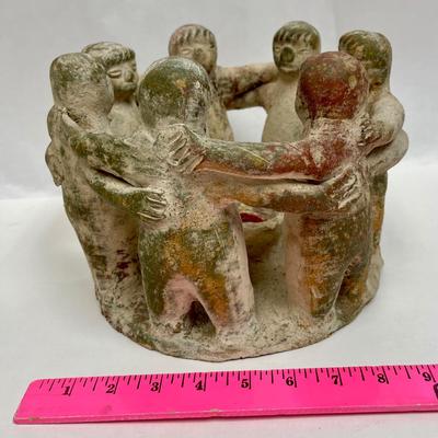 Large Mexican Pottery Circle of Friends Candle Holder Folk Art Mayan Aztec