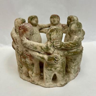 Large Mexican Pottery Circle of Friends Candle Holder Folk Art Mayan Aztec