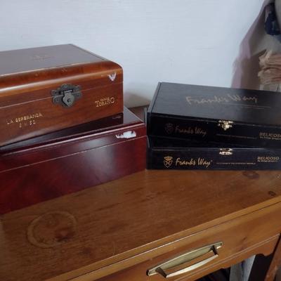 Set of Three Wooden Cigar Boxes/Humidors