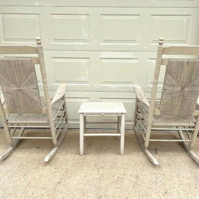 Pair of Wooden Rockers and Table