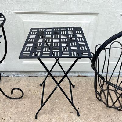 Outdoor Table & Plant Stand/Basket Lot