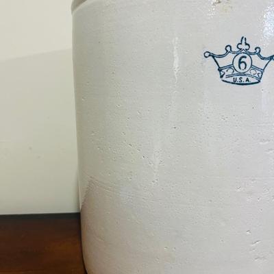 Antique 6Gallon Stoneware Crock Blue Crown~ READ MEASUREMENTS |
