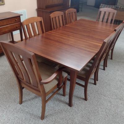 Vintage Solid Cherry Wood Dining Table with Eight Chairs by Crescent of Tennessee