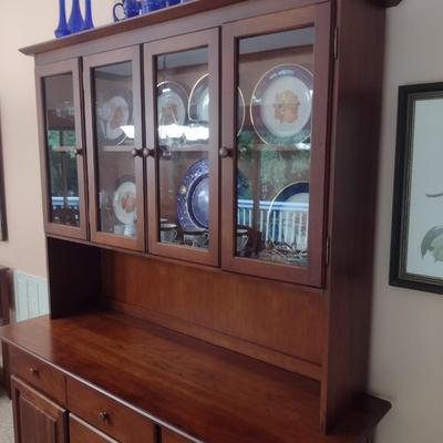 Vintage Solid Cherry Wood Buffet Hutch (No Contents)
