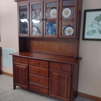 Vintage Solid Cherry Wood Buffet Hutch (No Contents)