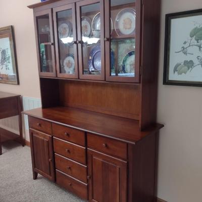 Vintage Solid Cherry Wood Buffet Hutch (No Contents)