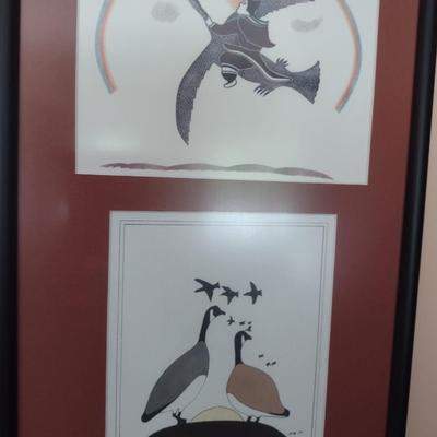 Framed Art Serigraph Triple Panel Canadian Wild Bird Theme by Abe Kakepetum