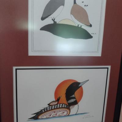 Framed Art Serigraph Triple Panel Canadian Wild Bird Theme by Abe Kakepetum