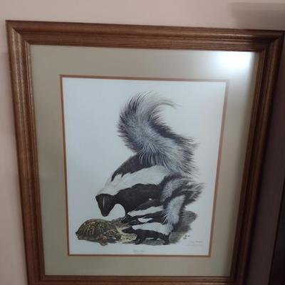 Framed Art Print Striped Skunk by Ray Harm