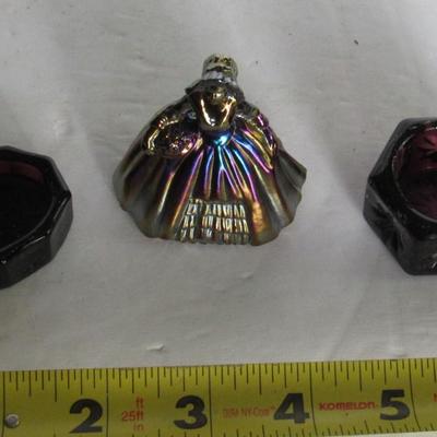 Mosser Glass Purple Salts and Boyd Carnival Glass Doll