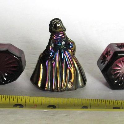 Mosser Glass Purple Salts and Boyd Carnival Glass Doll