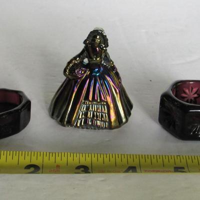 Mosser Glass Purple Salts and Boyd Carnival Glass Doll