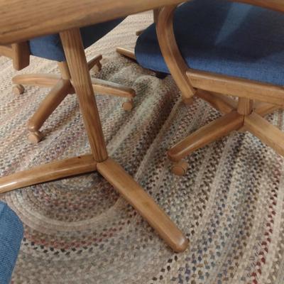 Octagonal Oak Wood Dining Table with Four Matching Chairs