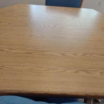 Octagonal Oak Wood Dining Table with Four Matching Chairs