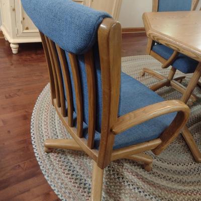 Octagonal Oak Wood Dining Table with Four Matching Chairs