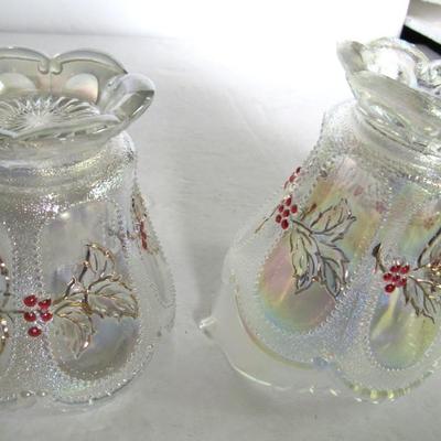 Beautiful Clear Carnival Glass Sugar and Creamer Set, Mosser Glass, Beaded Oval and Holly