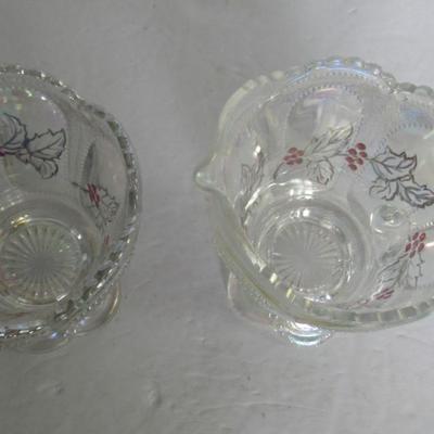 Beautiful Clear Carnival Glass Sugar and Creamer Set, Mosser Glass, Beaded Oval and Holly