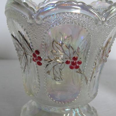 Beautiful Clear Carnival Glass Sugar and Creamer Set, Mosser Glass, Beaded Oval and Holly