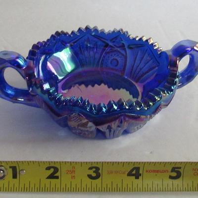 Smith Glass Cobalt Blue Carnival Handled Dish