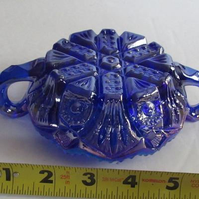 Smith Glass Cobalt Blue Carnival Handled Dish