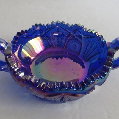 Smith Glass Cobalt Blue Carnival Handled Dish