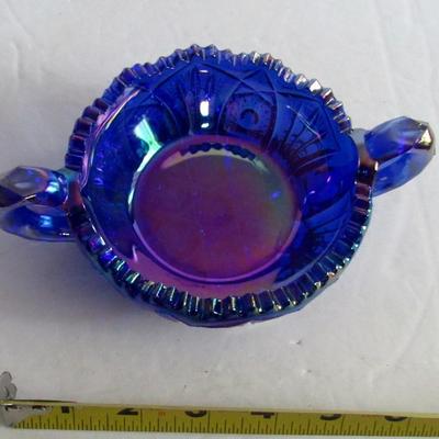 Smith Glass Cobalt Blue Carnival Handled Dish