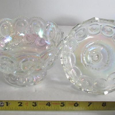 Smith Clear Carnival Glass Covered Candy Dish, Moon and Star Pattern