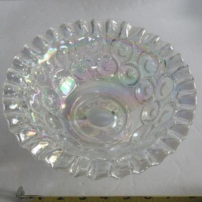 Smith Glass Clear Carnival Glass Footed Bowl, Moon and Star Pattern