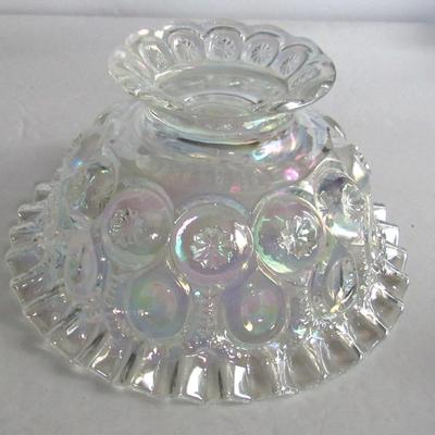 Smith Glass Clear Carnival Glass Footed Bowl, Moon and Star Pattern