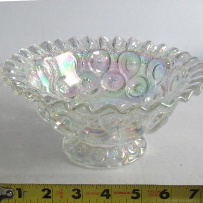 Smith Glass Clear Carnival Glass Footed Bowl, Moon and Star Pattern